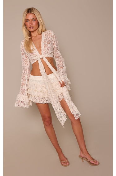 Cream Textured Ruffle Rara Mini Skirt