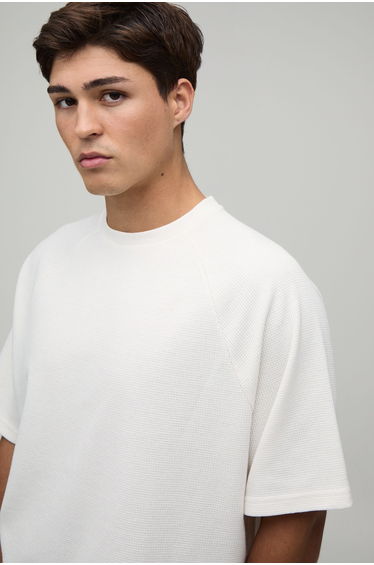 Oversized Boxy Waffle Raglan T-Shirt - ecru