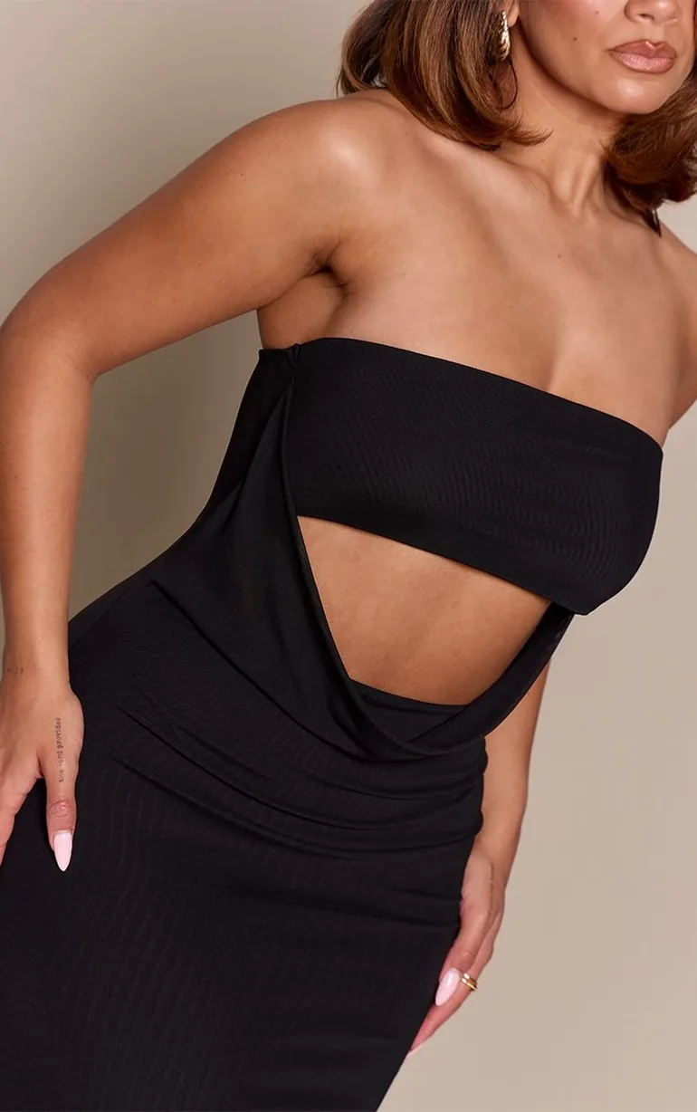 black bandeau cut out dress Aria Cove mesh bandeau cut out maxi dress in black
