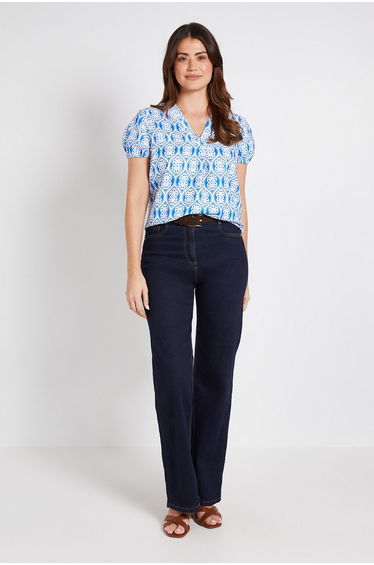 Geo Print Overhead Short Sleeve Blouse