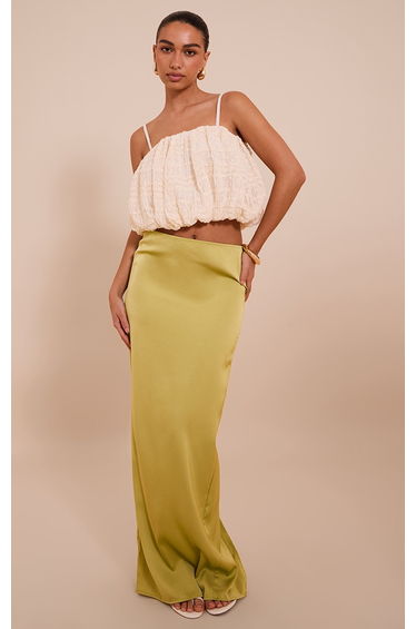 Cream Textured Chiffon Puff Ball Cami Top