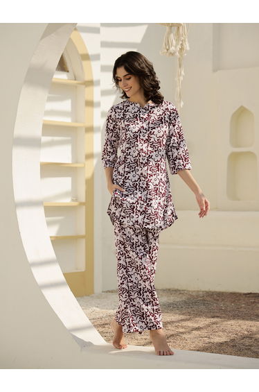 Pure Cotton Printed Notch Neck Top and Pyjama Set