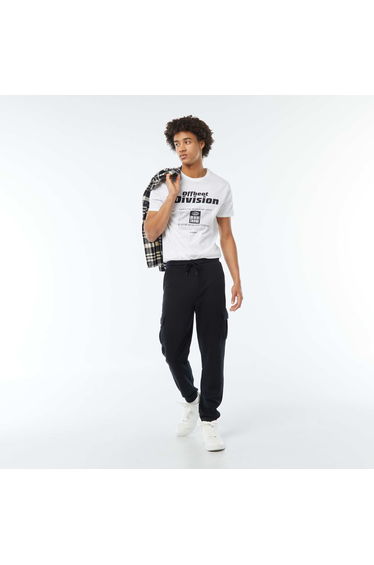 Multi-pocket lightweight sweatshirt fabric joggers BLACK