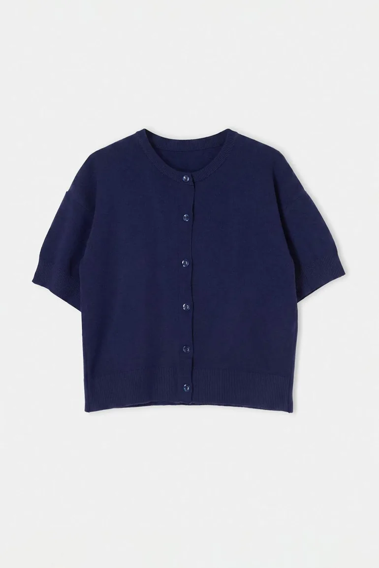 Wardrope Essentials Navy Blue Short Sleeve Knitwear Cardigan - 1