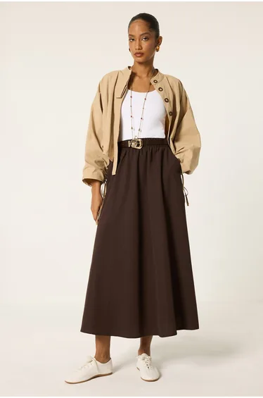 ELASTIC WAIST LONG SKIRT WITH POCKETS