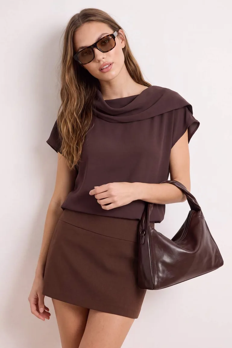 Brown Collar Detailed Woven Blouse - 4