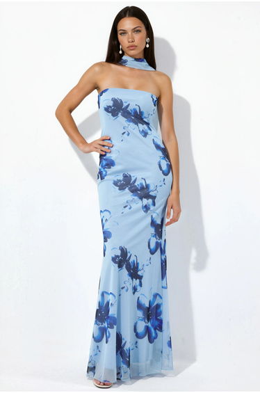 Strapless Flowering Bodycon Maxi Dress