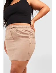 Plus Drawstring Cargo Mini Skirt - stone - 3