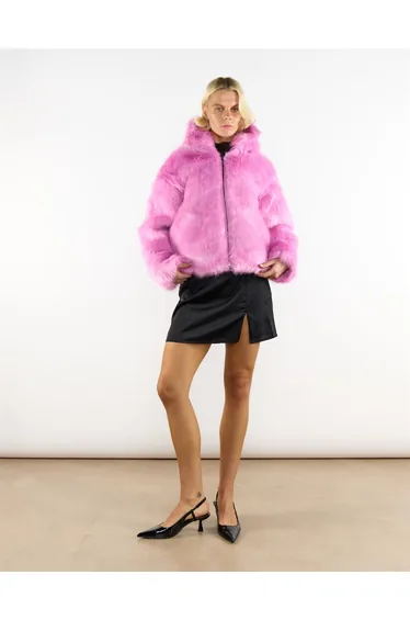 Hooded faux fur jacket in Candy Pink