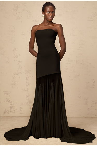 Josiane Black Off-shoulder Sheer Tulle Maxi Dress