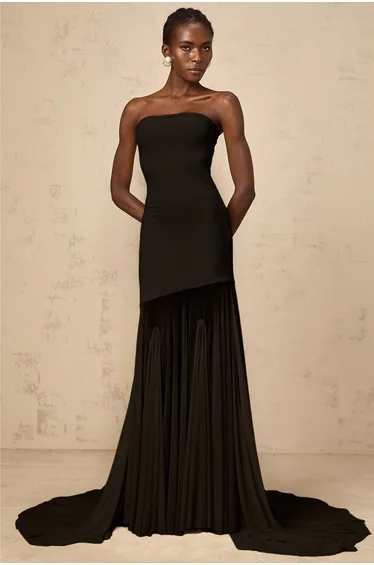 Josiane Black Off-shoulder Sheer Tulle Maxi Dress