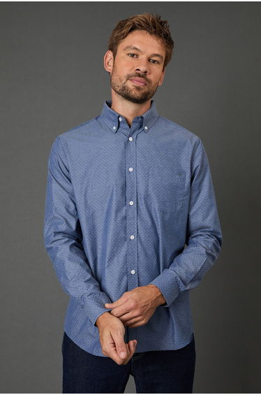Blue Textured Long Sleeve Shirt