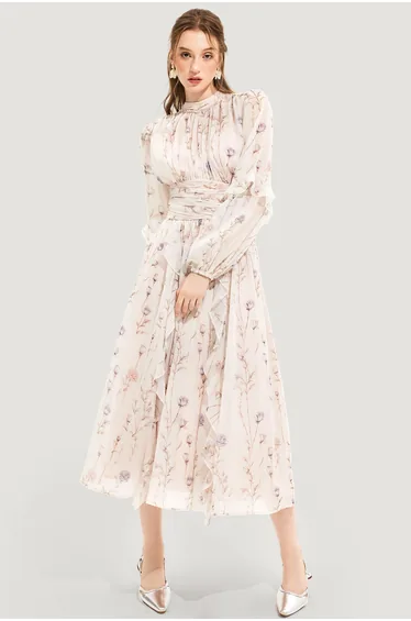 Karine Floral Round Neck Midi Dress