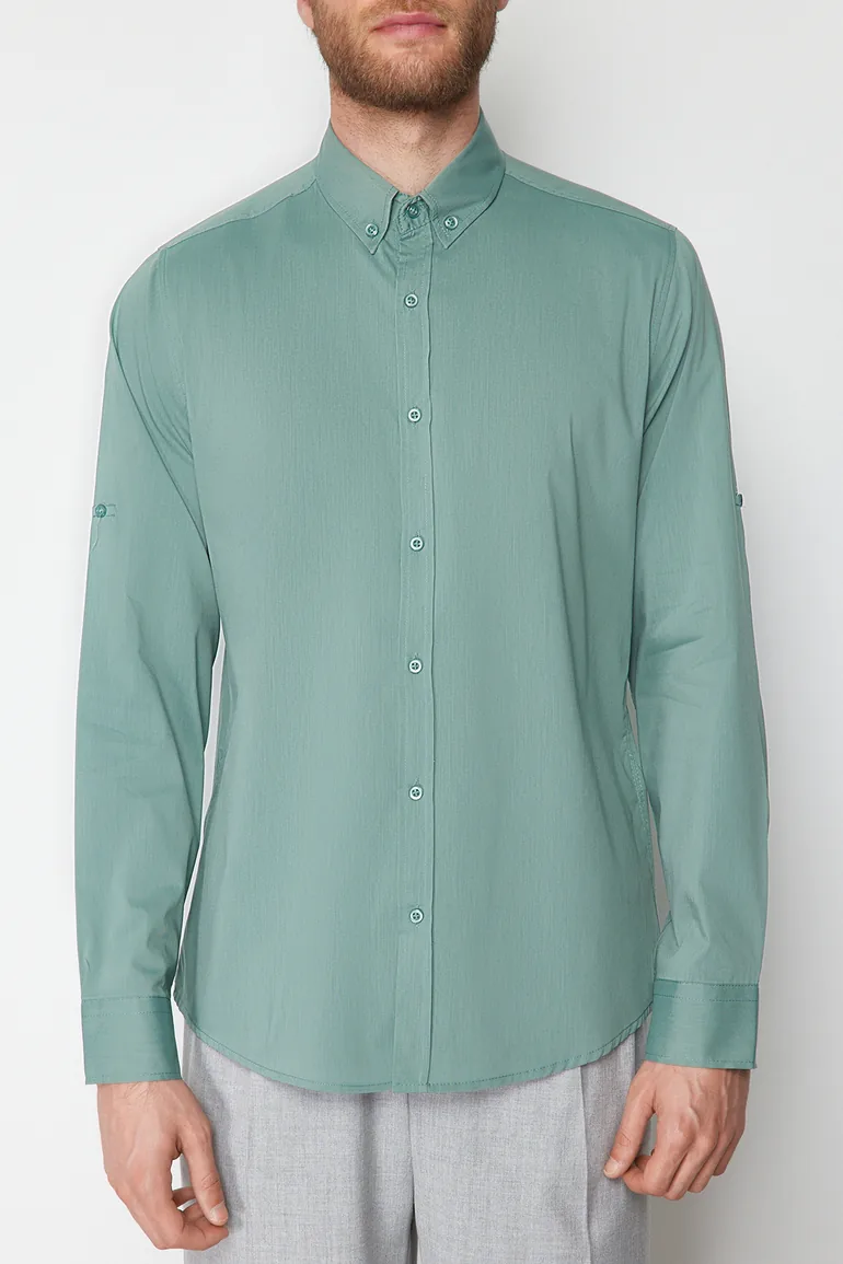 Mint Men's Slim Fit Shirt With Epaulette Sleeves - 4