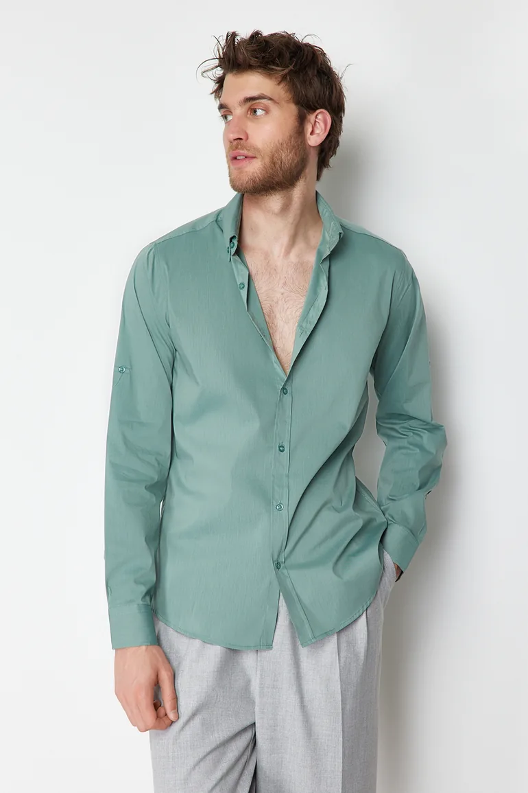 Mint Men's Slim Fit Shirt With Epaulette Sleeves - 1