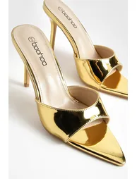 Low Stiletto Pointed Toe Heeled Mules - gold - 3
