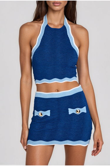 Kalle Halter Neck Knit Skirt Set