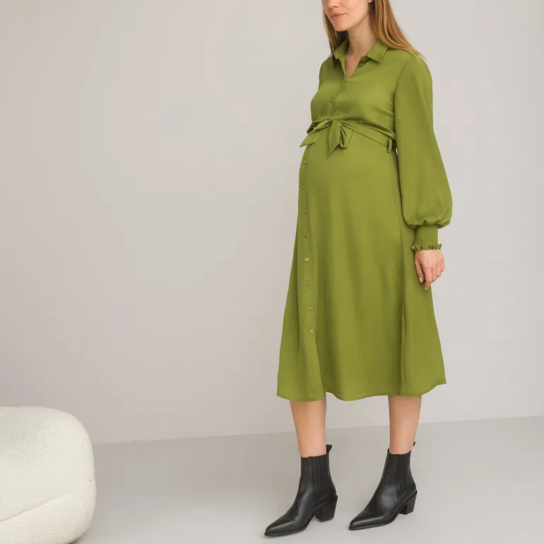 Recycled Maternity Shirt Dress with Long Sleeves - 1