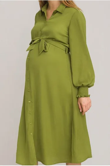 Recycled Maternity Shirt Dress with Long Sleeves