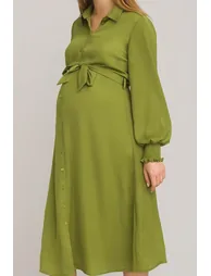Recycled Maternity Shirt Dress with Long Sleeves
