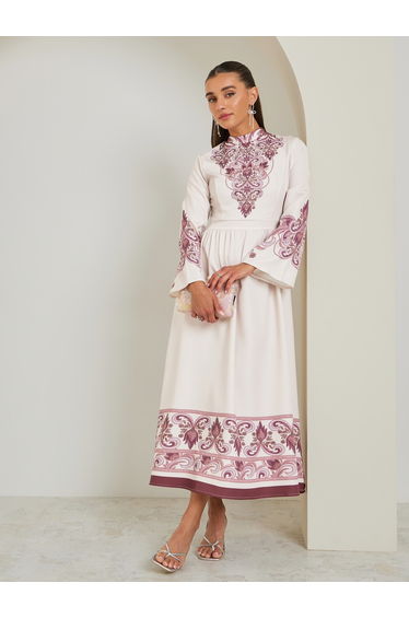 Off White Embellished Yoke Maxi Dress