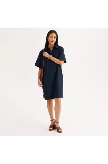 Linen/Cotton Shift Dress with Short Sleeves