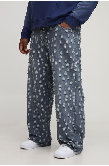 Plus Tinted Extreme Ripped Relaxed Fit Jeans - mid grey
