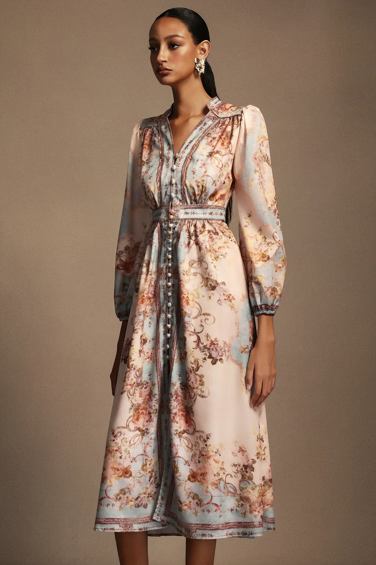 Edan Floral Printed Long Sleeves Midi Dress - 2