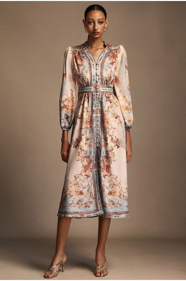 Edan Floral Printed Long Sleeves Midi Dress