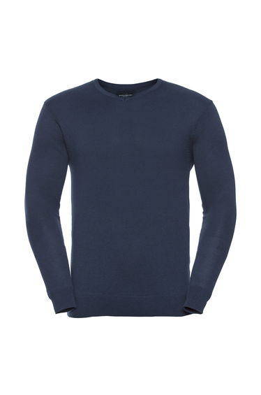 Russell Collection Mens V-Neck Knitted Pullover Sweatshirt - French Navy