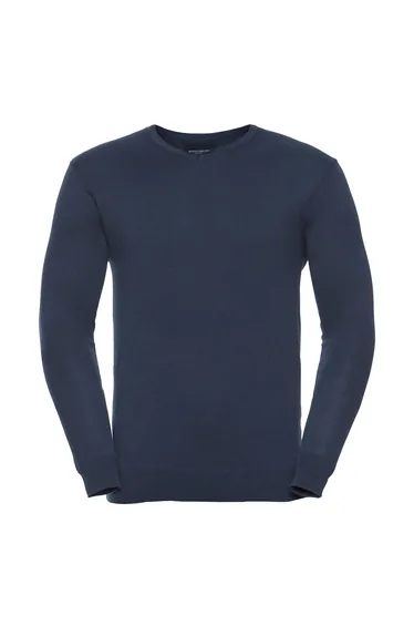 Russell Collection Mens V-Neck Knitted Pullover Sweatshirt - French Navy