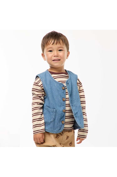Ribbed Denim Effect Sleeveless Jacket BLUE