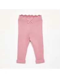 Knit Leggings with Decorative Waist Tie PINK