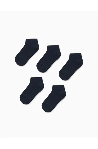 Pack of 5 Pairs of Plain Ankle Socks for Boys, Dark Blue