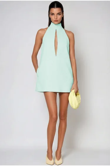 Fariha Sleeveless Cutout Mini Dress In Mint