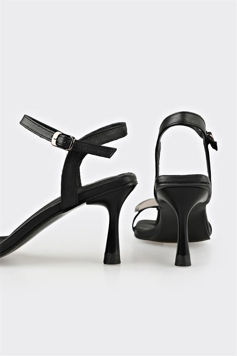 Black Leather Women's Sandals - 3