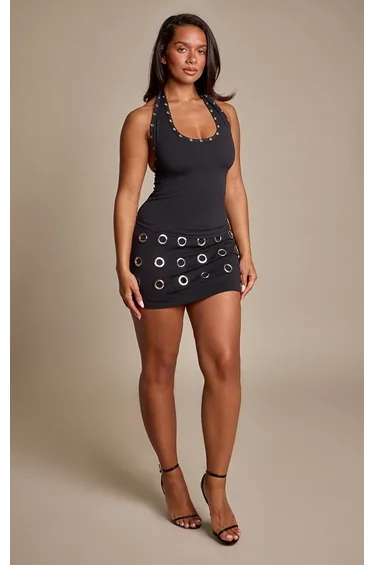 Shape Black Eyelet V-Neck Plunge Vest Top