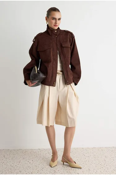 Brown Oversize Suede Coat
