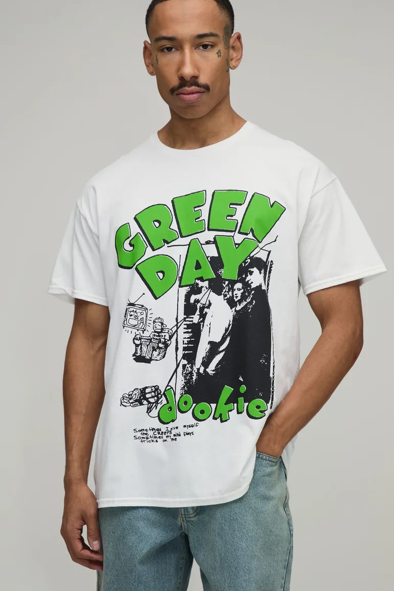 Oversized Green Day Dookie License Print T-Shirt - white - 3