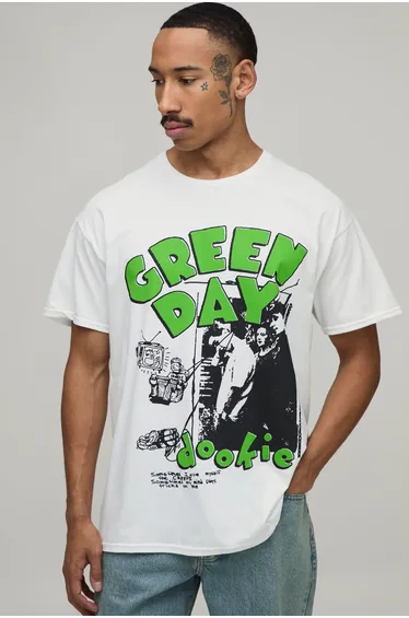 Oversized Green Day Dookie License Print T-Shirt - white