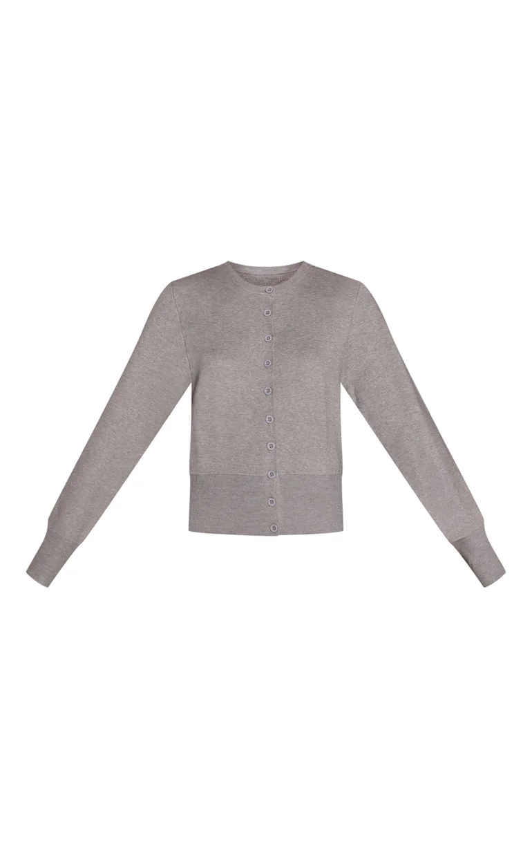 Grey Marl Compact Knit Placket Detail Cardigan - 4