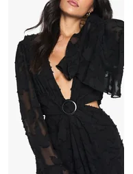 Burnout Floral Wide Sleeve Jumpsuit - black without scarf - 3