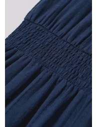 Notch Neckline Floret Eyelet Lantern Sleeves Cotton Dress in Navy - 8