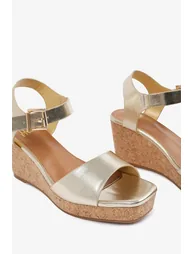 Alvira Wide Fit Gold Metallic Cork Platform Wedge Sandals - 4