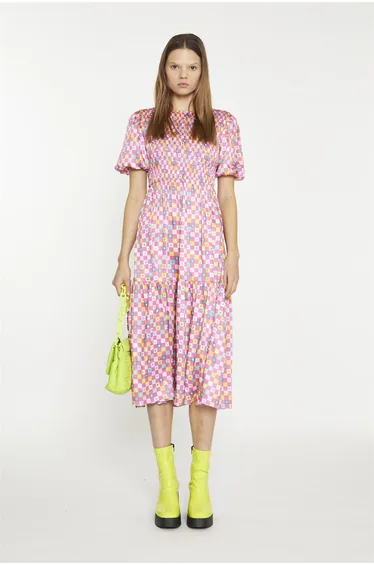 Skater Midi Dress - Pink Novelty Check