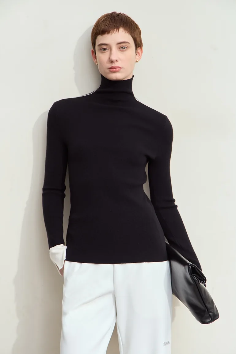 Color - block Spliced Slim Sweater - 1