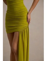 Nocturnal | Green Ruched Mini Dress With Sash - 2