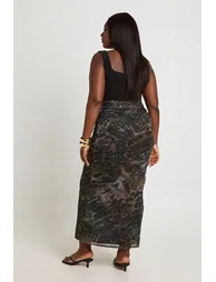 Plus Mix Leopard Mesh Maxi Skirt - leopard - 1