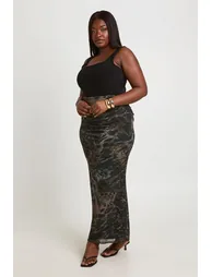 Plus Mix Leopard Mesh Maxi Skirt - leopard - 2