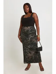 Plus Mix Leopard Mesh Maxi Skirt - leopard